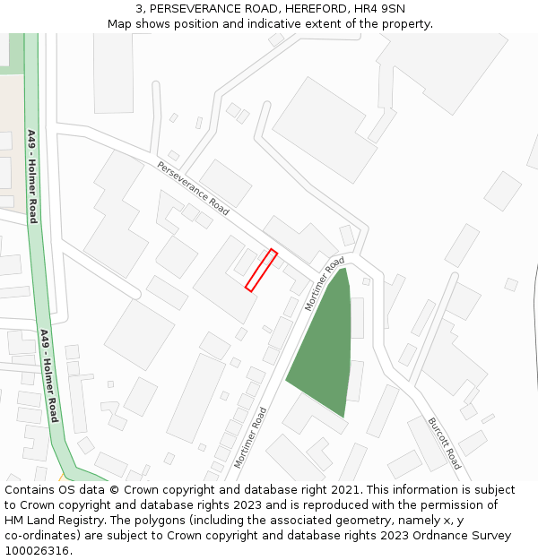 3, PERSEVERANCE ROAD, HEREFORD, HR4 9SN: Location map and indicative extent of plot