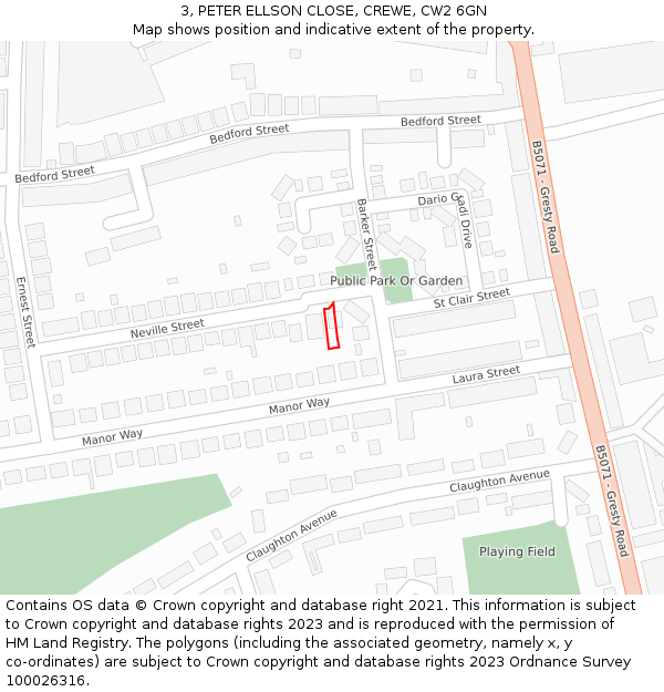 3, PETER ELLSON CLOSE, CREWE, CW2 6GN: Location map and indicative extent of plot