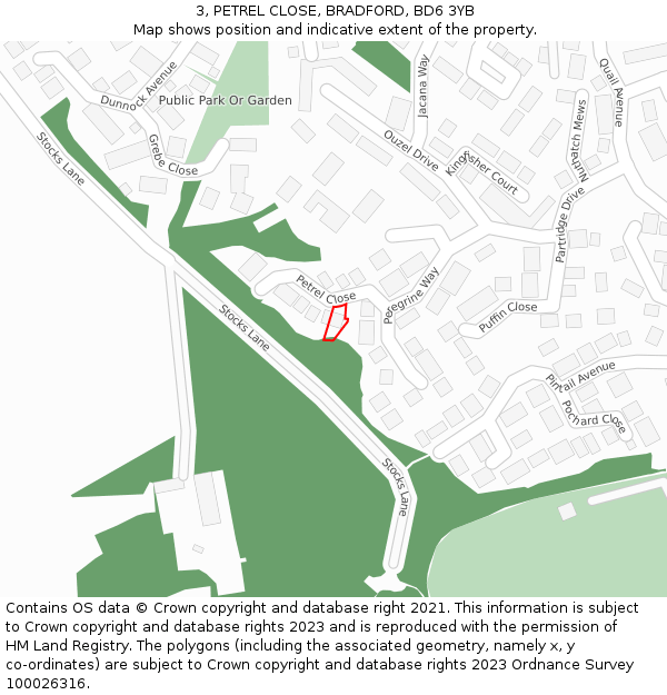 3, PETREL CLOSE, BRADFORD, BD6 3YB: Location map and indicative extent of plot