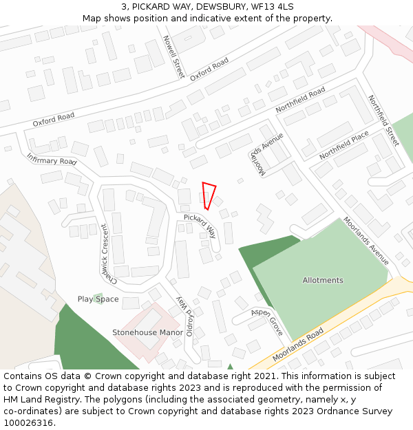 3, PICKARD WAY, DEWSBURY, WF13 4LS: Location map and indicative extent of plot