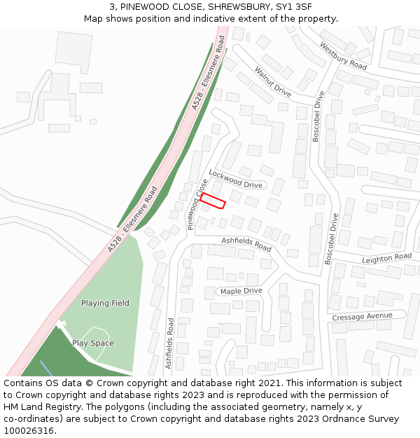 3, PINEWOOD CLOSE, SHREWSBURY, SY1 3SF: Location map and indicative extent of plot