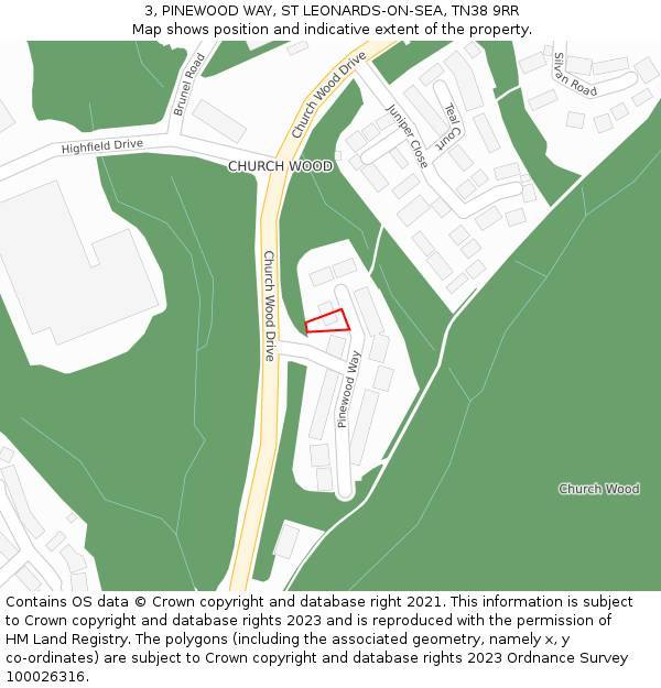 3, PINEWOOD WAY, ST LEONARDS-ON-SEA, TN38 9RR: Location map and indicative extent of plot