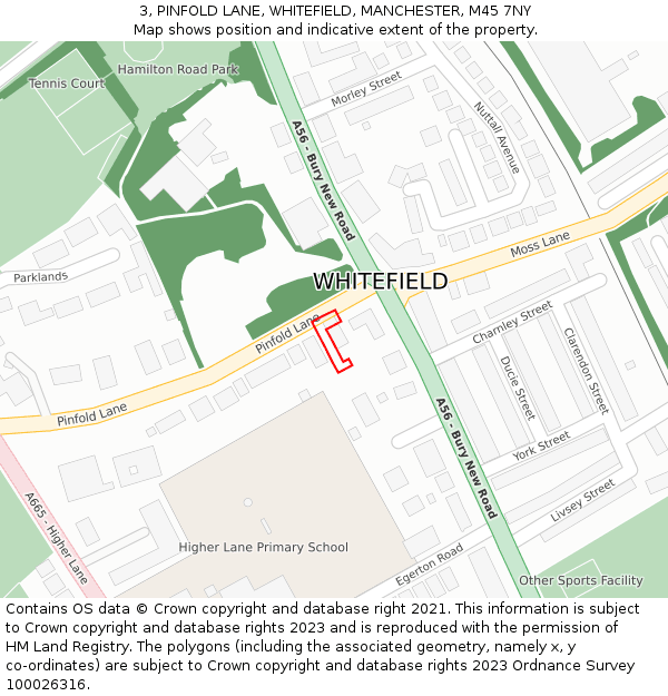 3, PINFOLD LANE, WHITEFIELD, MANCHESTER, M45 7NY: Location map and indicative extent of plot