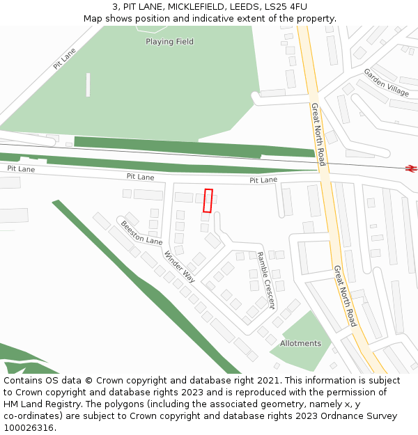 3, PIT LANE, MICKLEFIELD, LEEDS, LS25 4FU: Location map and indicative extent of plot