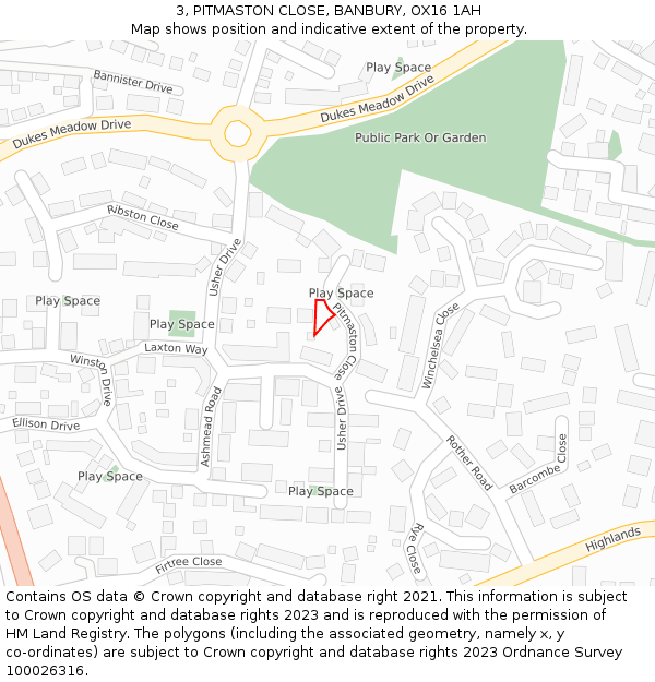 3, PITMASTON CLOSE, BANBURY, OX16 1AH: Location map and indicative extent of plot