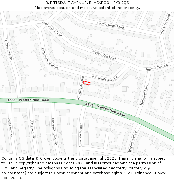 3, PITTSDALE AVENUE, BLACKPOOL, FY3 9QS: Location map and indicative extent of plot