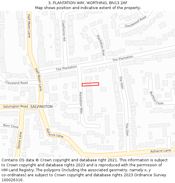 3, PLANTATION WAY, WORTHING, BN13 2AF: Location map and indicative extent of plot