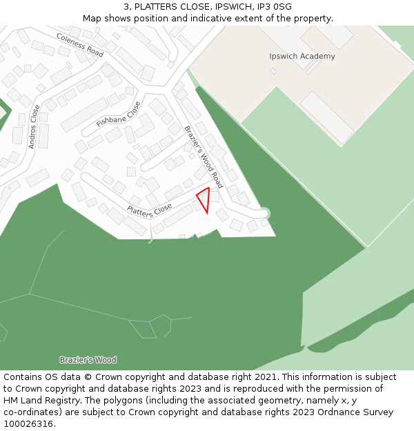 3, PLATTERS CLOSE, IPSWICH, IP3 0SG: Location map and indicative extent of plot