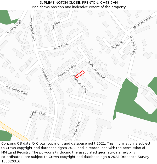 3, PLEASINGTON CLOSE, PRENTON, CH43 9HN: Location map and indicative extent of plot