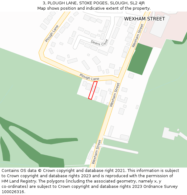 3, PLOUGH LANE, STOKE POGES, SLOUGH, SL2 4JR: Location map and indicative extent of plot