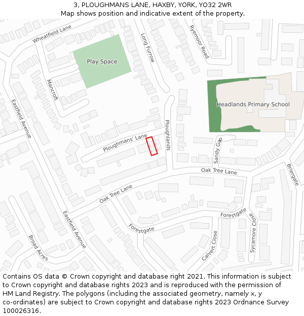 3, PLOUGHMANS LANE, HAXBY, YORK, YO32 2WR: Location map and indicative extent of plot