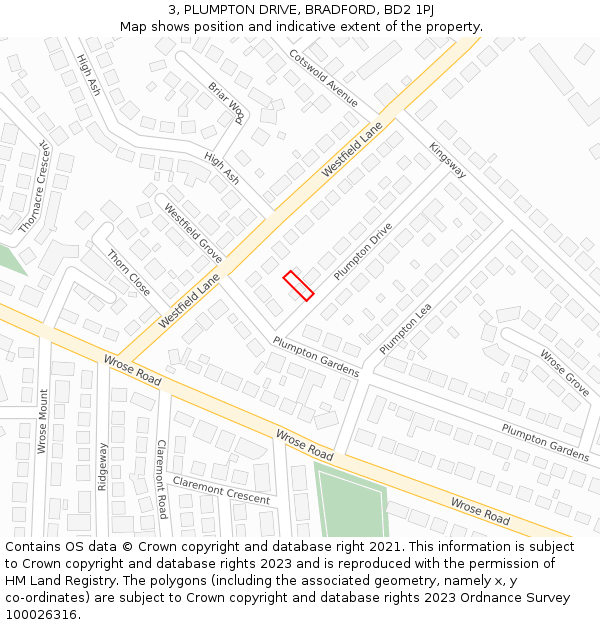 3, PLUMPTON DRIVE, BRADFORD, BD2 1PJ: Location map and indicative extent of plot