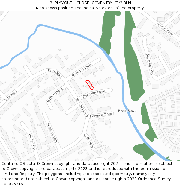 3, PLYMOUTH CLOSE, COVENTRY, CV2 3LN: Location map and indicative extent of plot