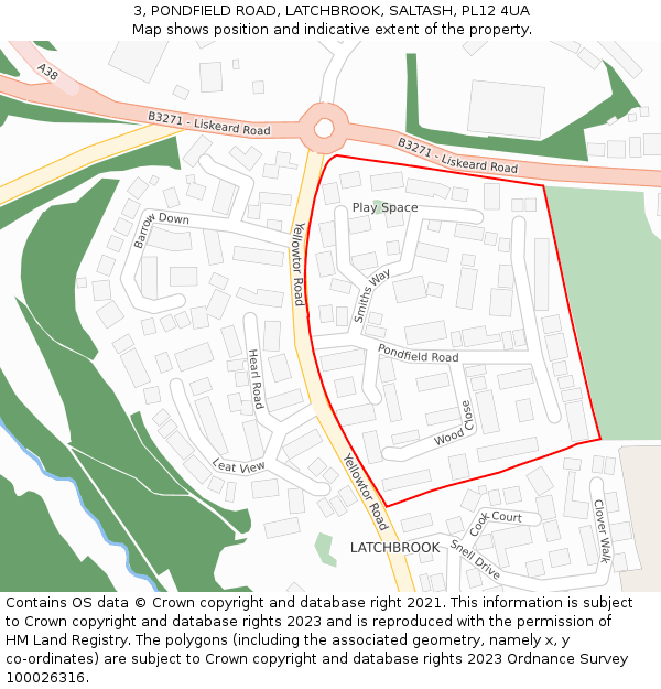 3, PONDFIELD ROAD, LATCHBROOK, SALTASH, PL12 4UA: Location map and indicative extent of plot