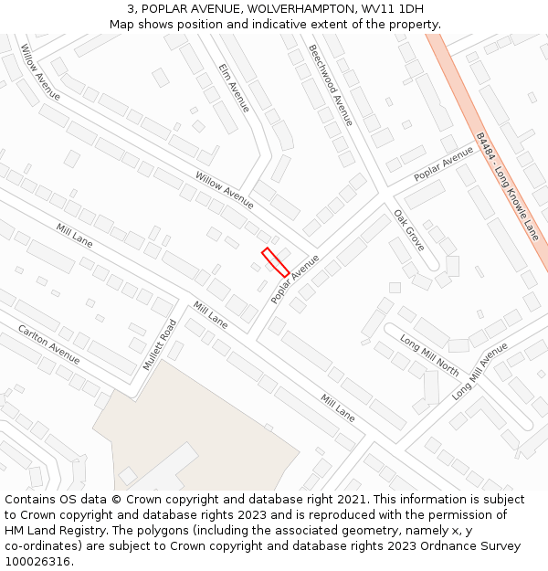 3, POPLAR AVENUE, WOLVERHAMPTON, WV11 1DH: Location map and indicative extent of plot
