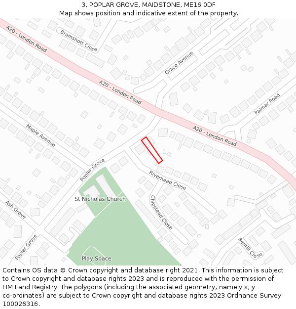3, POPLAR GROVE, MAIDSTONE, ME16 0DF: Location map and indicative extent of plot