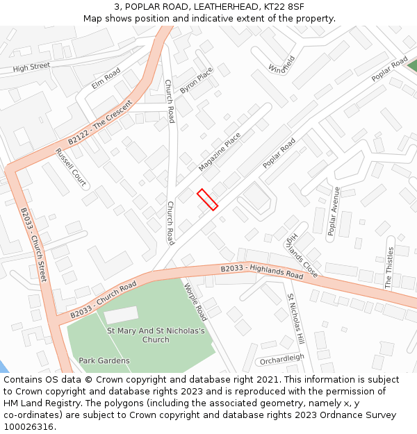 3, POPLAR ROAD, LEATHERHEAD, KT22 8SF: Location map and indicative extent of plot