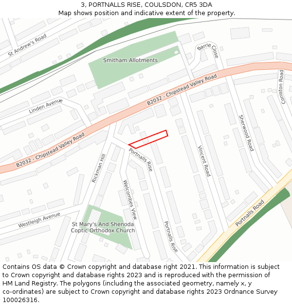 3, PORTNALLS RISE, COULSDON, CR5 3DA: Location map and indicative extent of plot