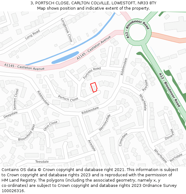 3, PORTSCH CLOSE, CARLTON COLVILLE, LOWESTOFT, NR33 8TY: Location map and indicative extent of plot