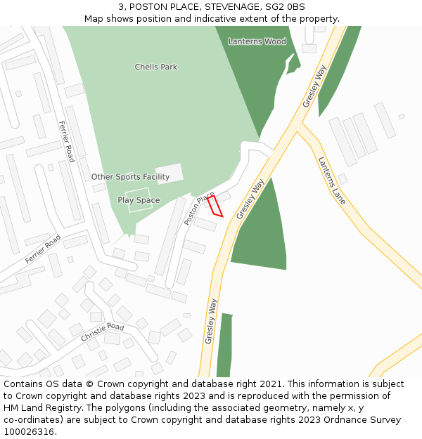 3, POSTON PLACE, STEVENAGE, SG2 0BS: Location map and indicative extent of plot