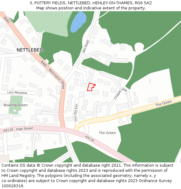 3, POTTERY FIELDS, NETTLEBED, HENLEY-ON-THAMES, RG9 5AZ: Location map and indicative extent of plot