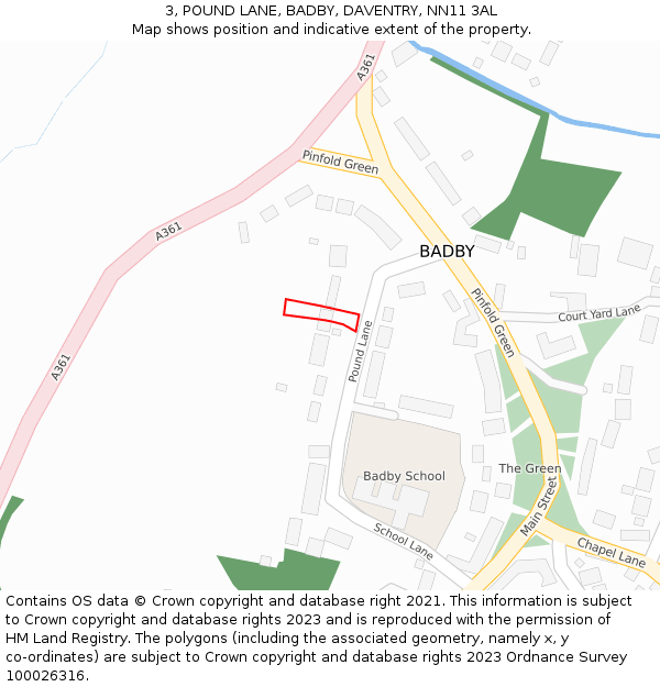 3, POUND LANE, BADBY, DAVENTRY, NN11 3AL: Location map and indicative extent of plot