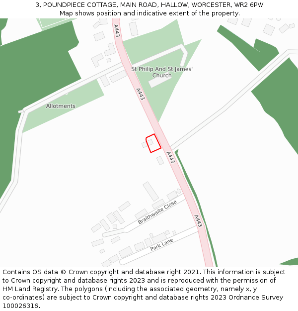 3, POUNDPIECE COTTAGE, MAIN ROAD, HALLOW, WORCESTER, WR2 6PW: Location map and indicative extent of plot