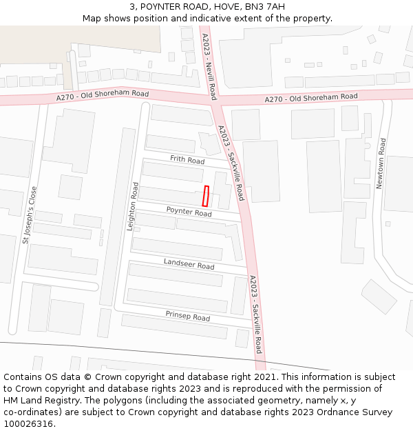 3, POYNTER ROAD, HOVE, BN3 7AH: Location map and indicative extent of plot