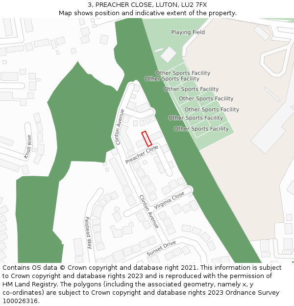 3, PREACHER CLOSE, LUTON, LU2 7FX: Location map and indicative extent of plot