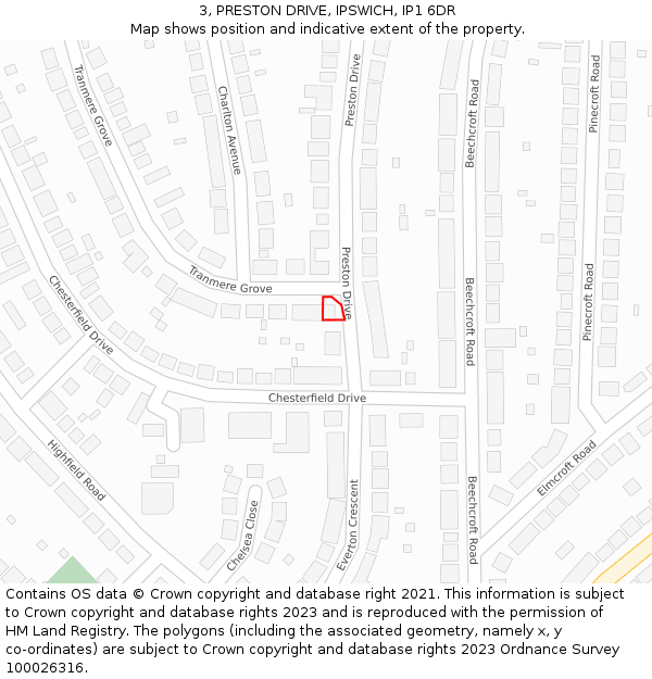 3, PRESTON DRIVE, IPSWICH, IP1 6DR: Location map and indicative extent of plot