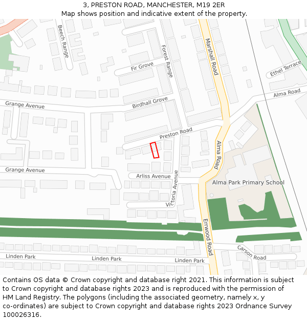3, PRESTON ROAD, MANCHESTER, M19 2ER: Location map and indicative extent of plot
