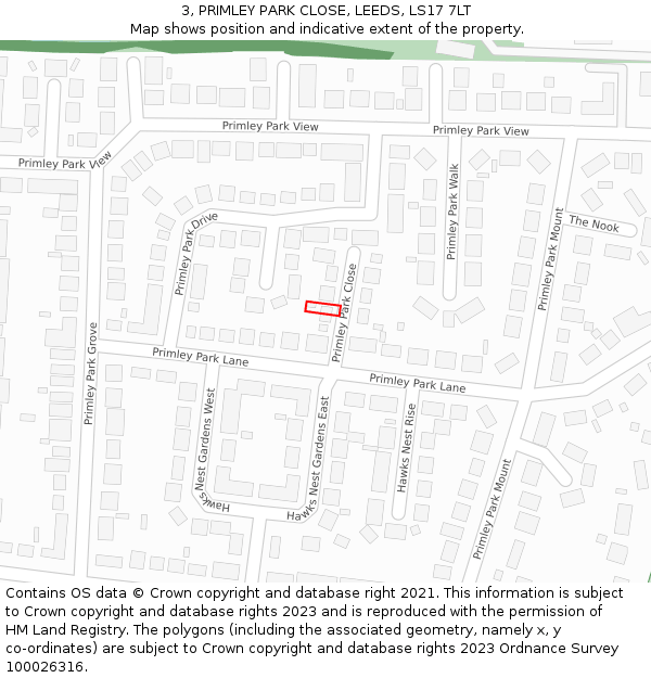 3, PRIMLEY PARK CLOSE, LEEDS, LS17 7LT: Location map and indicative extent of plot