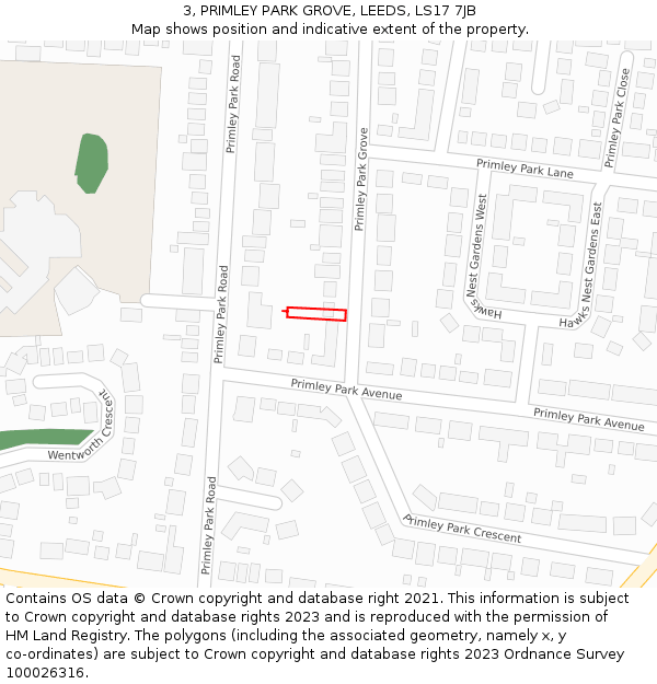 3, PRIMLEY PARK GROVE, LEEDS, LS17 7JB: Location map and indicative extent of plot