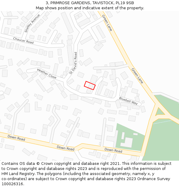3, PRIMROSE GARDENS, TAVISTOCK, PL19 9SB: Location map and indicative extent of plot