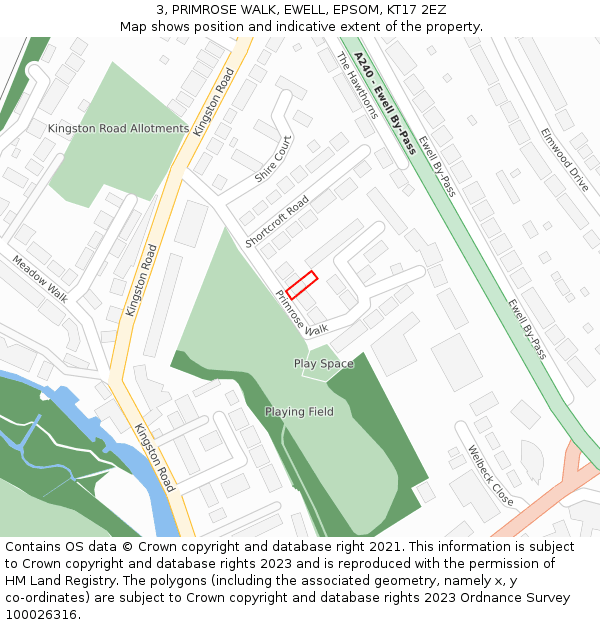 3, PRIMROSE WALK, EWELL, EPSOM, KT17 2EZ: Location map and indicative extent of plot