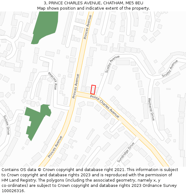 3, PRINCE CHARLES AVENUE, CHATHAM, ME5 8EU: Location map and indicative extent of plot