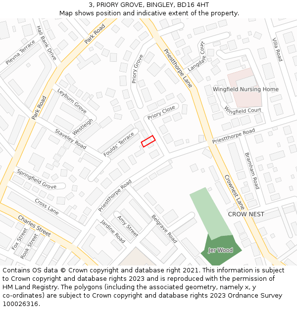 3, PRIORY GROVE, BINGLEY, BD16 4HT: Location map and indicative extent of plot