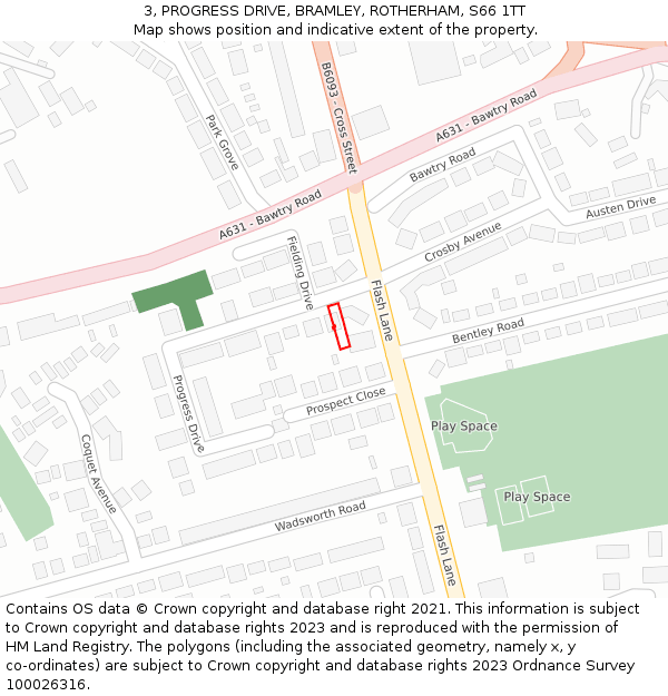 3, PROGRESS DRIVE, BRAMLEY, ROTHERHAM, S66 1TT: Location map and indicative extent of plot