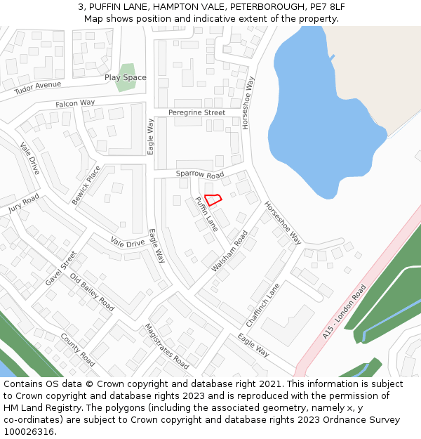 3, PUFFIN LANE, HAMPTON VALE, PETERBOROUGH, PE7 8LF: Location map and indicative extent of plot