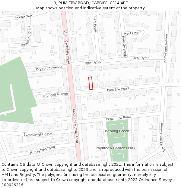 3, PUM ERW ROAD, CARDIFF, CF14 4PE: Location map and indicative extent of plot