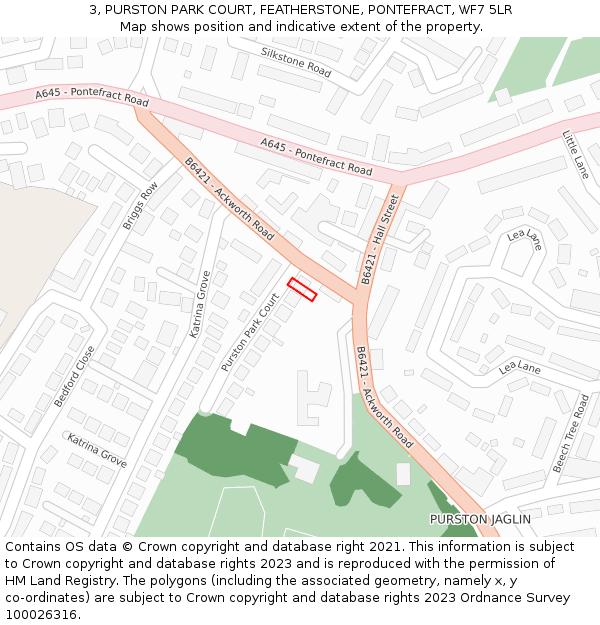 3, PURSTON PARK COURT, FEATHERSTONE, PONTEFRACT, WF7 5LR: Location map and indicative extent of plot