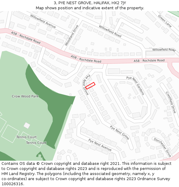 3, PYE NEST GROVE, HALIFAX, HX2 7JY: Location map and indicative extent of plot
