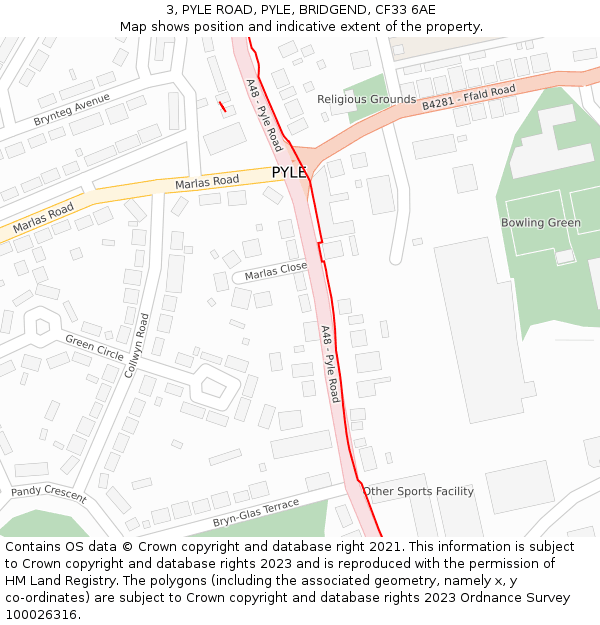 3, PYLE ROAD, PYLE, BRIDGEND, CF33 6AE: Location map and indicative extent of plot