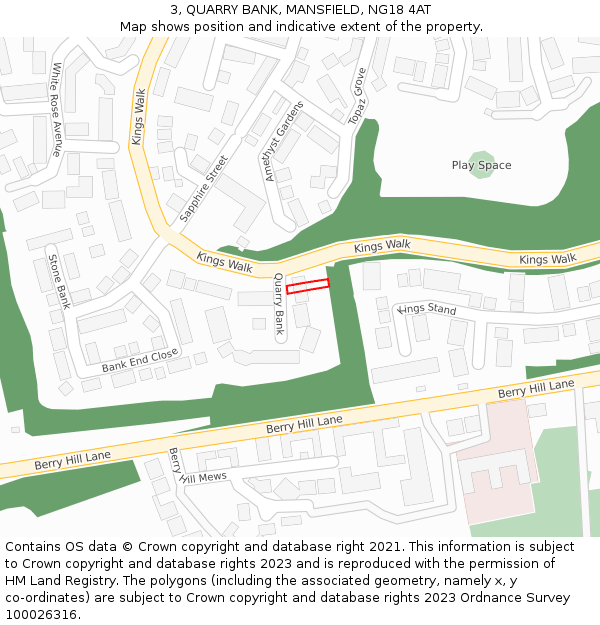 3, QUARRY BANK, MANSFIELD, NG18 4AT: Location map and indicative extent of plot