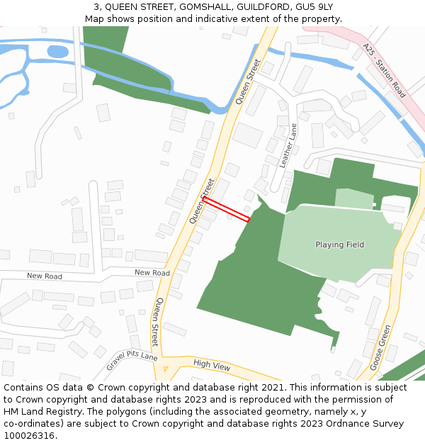 3, QUEEN STREET, GOMSHALL, GUILDFORD, GU5 9LY: Location map and indicative extent of plot