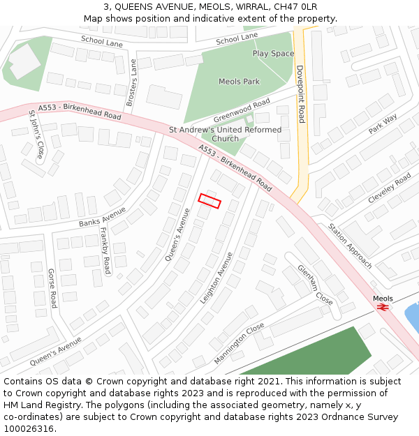 3, QUEENS AVENUE, MEOLS, WIRRAL, CH47 0LR: Location map and indicative extent of plot