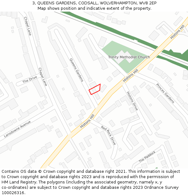3, QUEENS GARDENS, CODSALL, WOLVERHAMPTON, WV8 2EP: Location map and indicative extent of plot