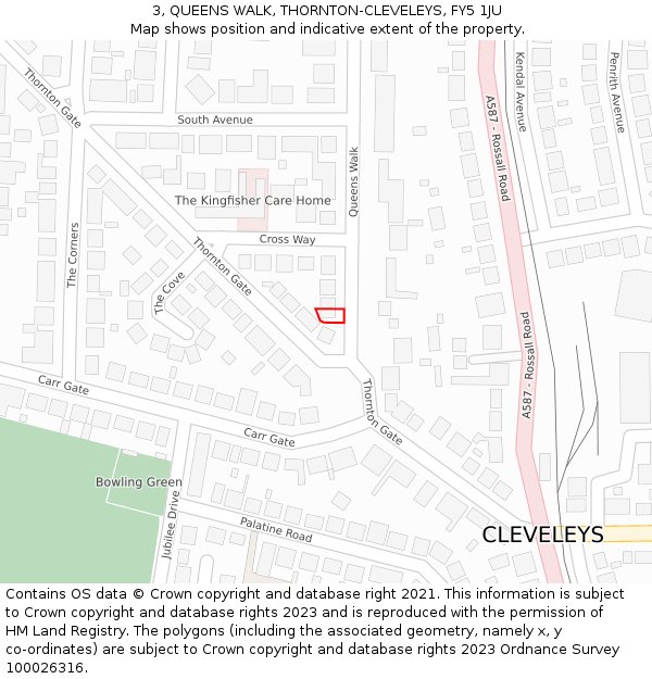 3, QUEENS WALK, THORNTON-CLEVELEYS, FY5 1JU: Location map and indicative extent of plot