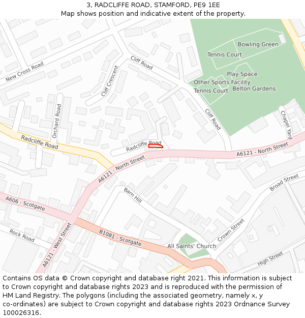 3, RADCLIFFE ROAD, STAMFORD, PE9 1EE: Location map and indicative extent of plot