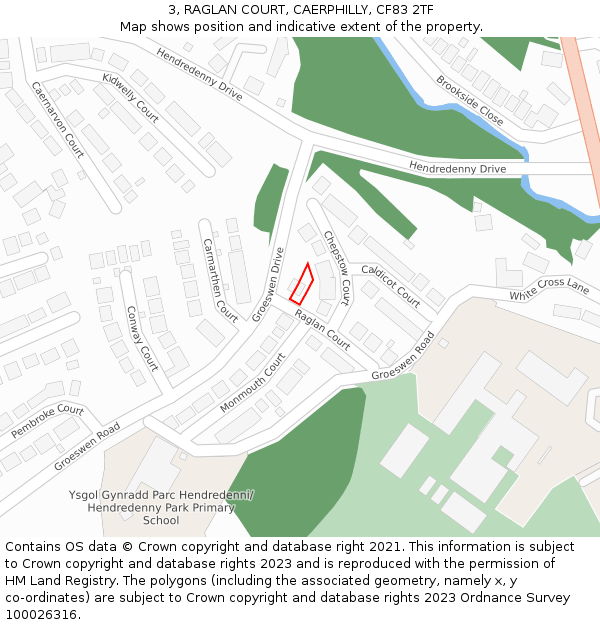 3, RAGLAN COURT, CAERPHILLY, CF83 2TF: Location map and indicative extent of plot